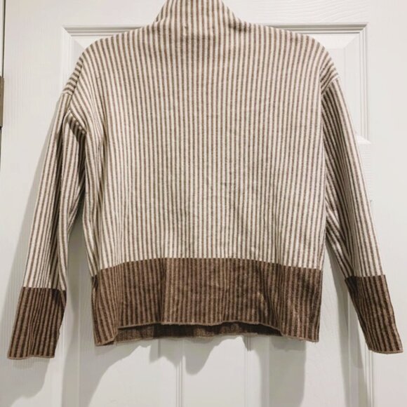 Rachel Zoe Vertical Stripe Mock Neck Taupe Women Sweater - Picture 2 of 3